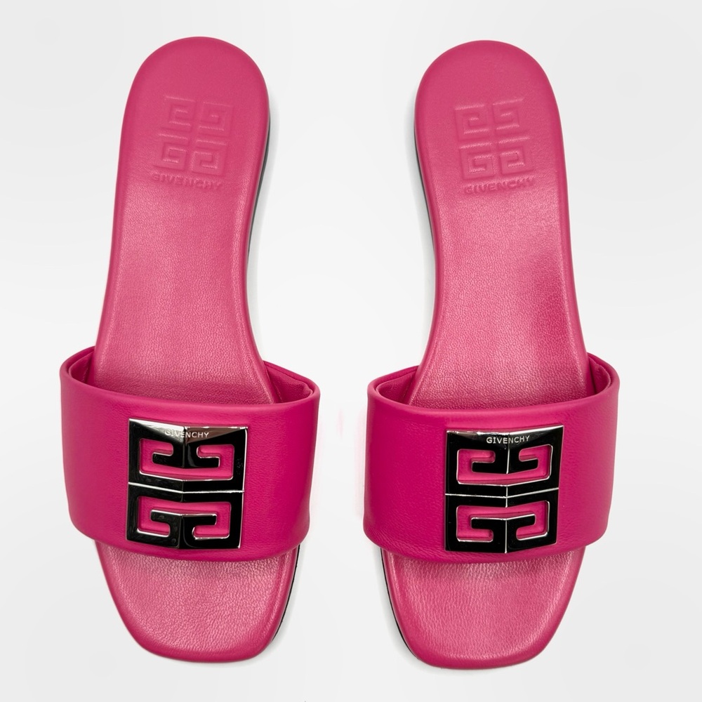 NEW Givenchy Pink 4G Logo Monogram Strapless Opened Toe Sandals Flats Shoes